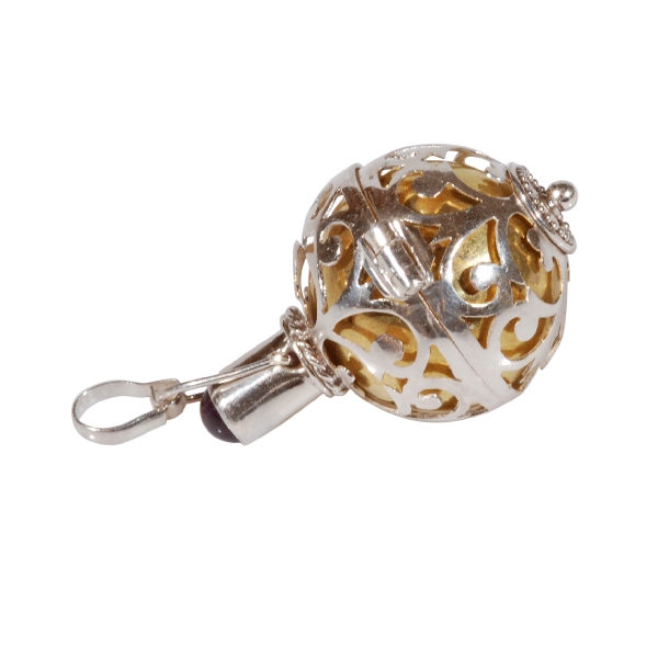 Chiama Angeli in Argento con Gabbietta, Sfera Dorata e Pietra