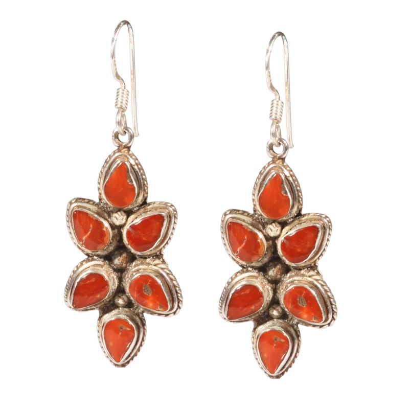 Orecchini fiore argento e corallo