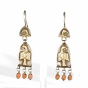 Orecchini turkmeni in argento, corallo e oro a caldo