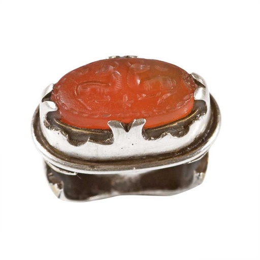 [EL_000260_1] Anello turcomanno in argento con corniola e doratura a caldo