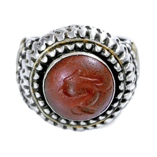 [EL_000412] Anello turkmeno in argento con pasta di vetro e oro a caldo