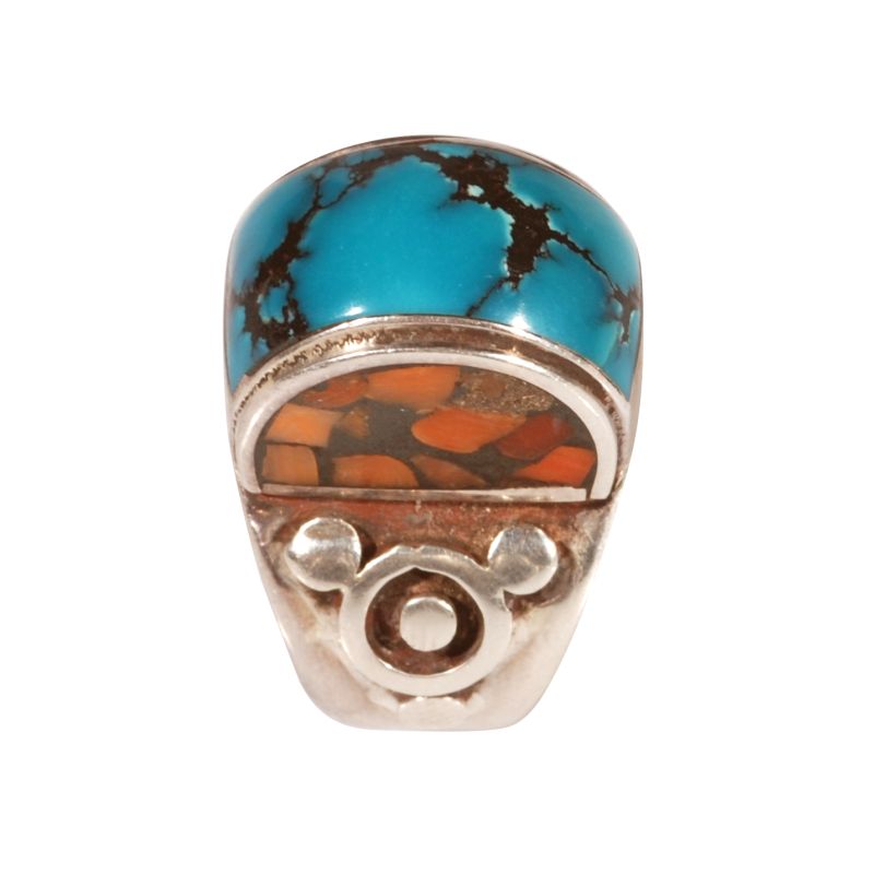 Anello nepalese con turchese e corallo