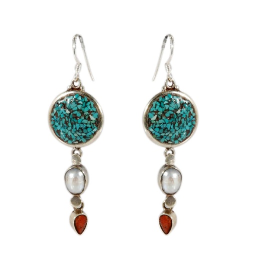 [EL_OR_PD_2] Orecchini in argento, corallo, turchese e perle