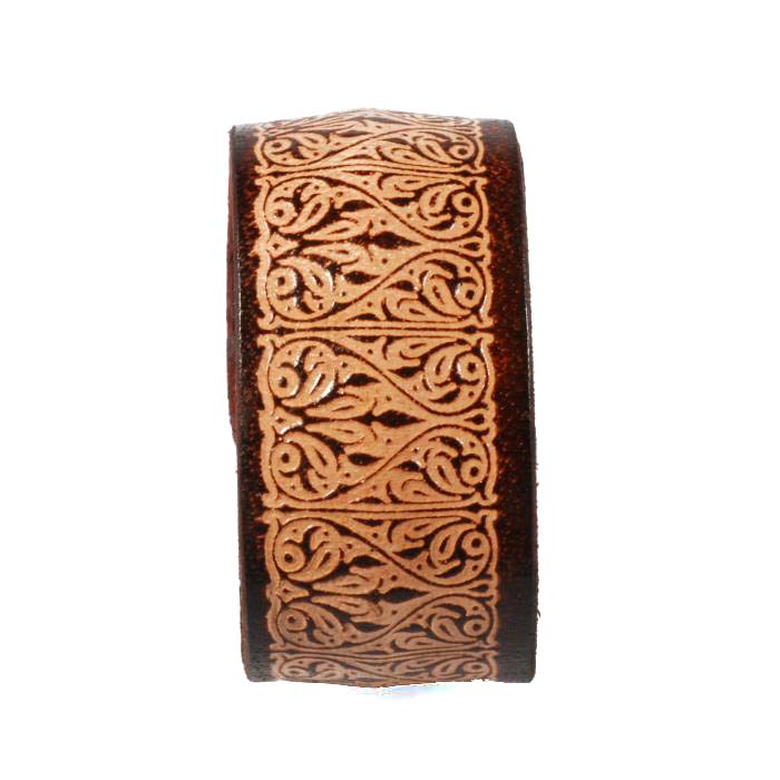 [EL_BC_02] Bracciale inciso in cuoio marrone