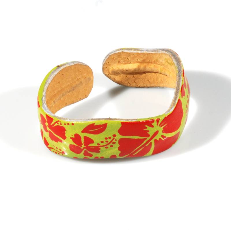 [EL_000334A] Bracciale in cuoio dipinto a mano con fiori rossi