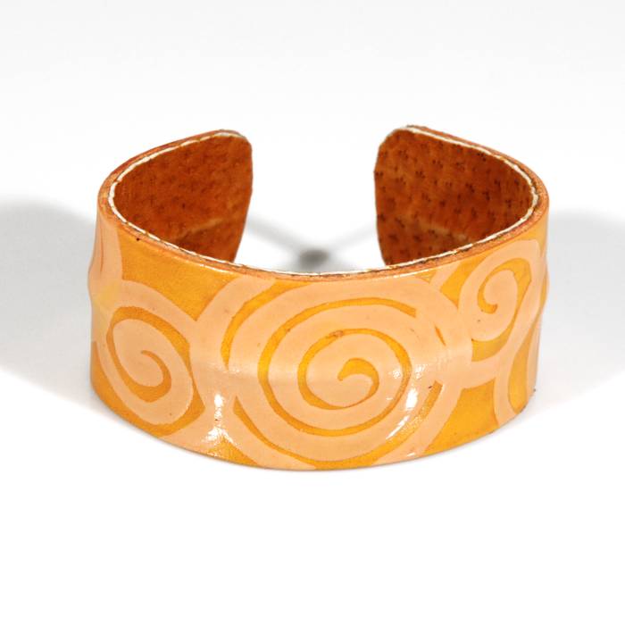 [EL_000348GA] Bracciale in pelle dipinto a mano giallo con spirali