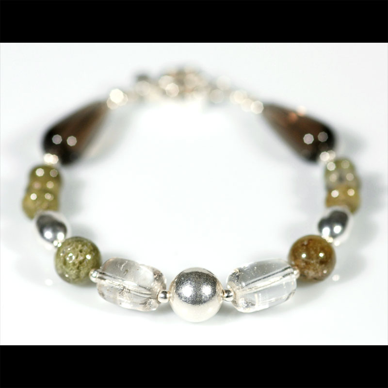 [EL_BRPL_3] Bracciale con quarzo affumicato, granato verde, quarzo rutilato