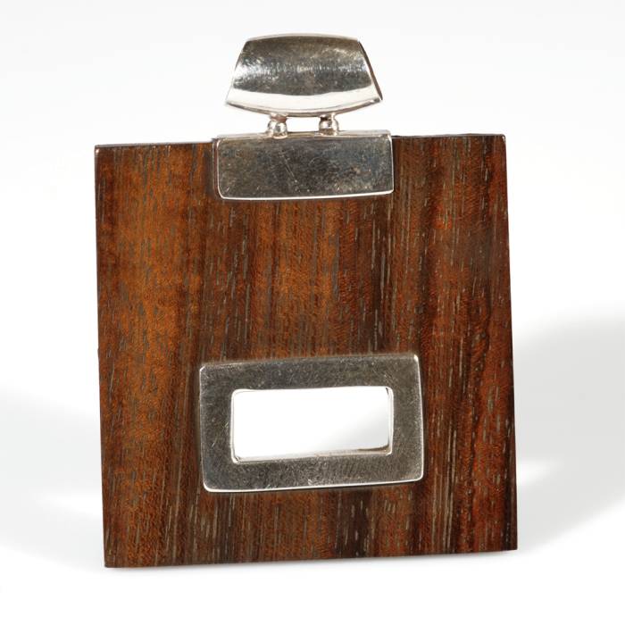 [EL_PEN_W01] Pendente in legno e argento quadrato