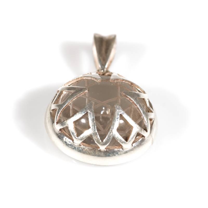 [EL_PE_PD_1] Pendente nepalese in argento e cristallo di rocca inciso