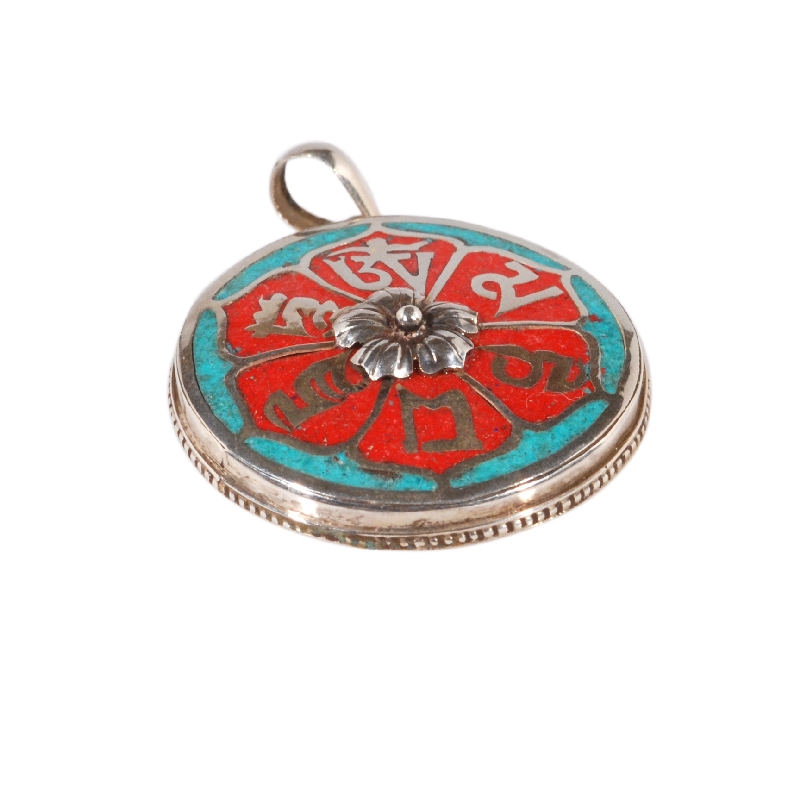 [EL_PD_AG_14] Pendente om con turchese e corallo