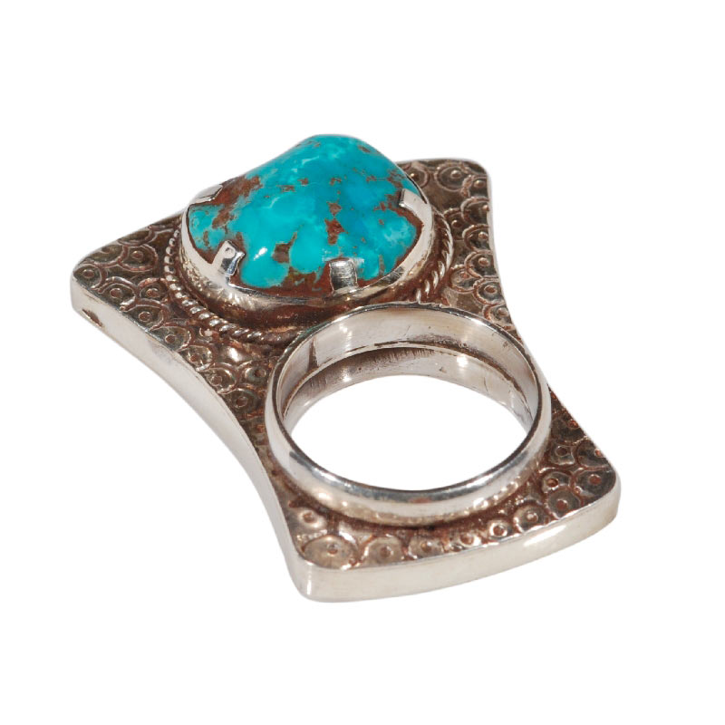 [EL_AN_PT_07] Anello nepalese in argento con turchese naturale grezzo