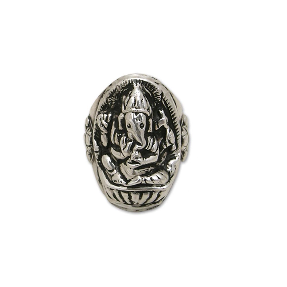 Anello nepalese in argento con ganesha