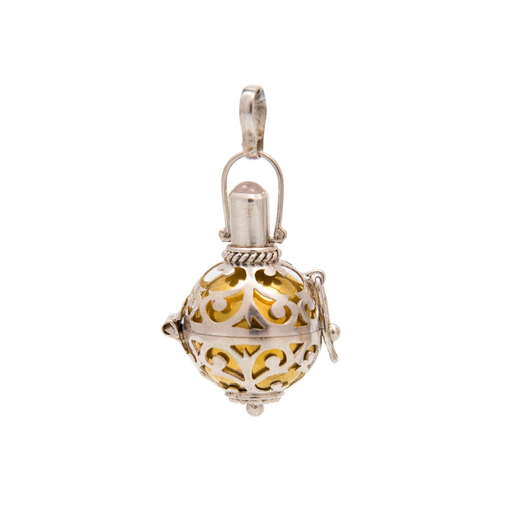 Chiama Angeli in Argento Gabbietta e Sfera Dorata e Pietra